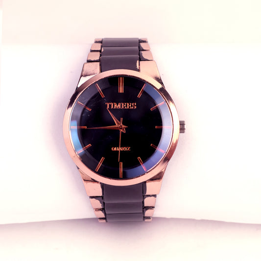 TIMEES Rose Gold & Black Quartz Watch – Sleek Modern Luxury
