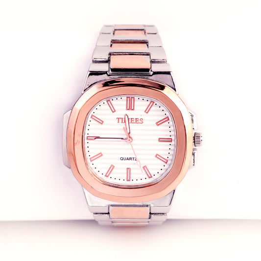 TIMEES Quartz — Rose Gold Bezel & Silver-Tone Luxury