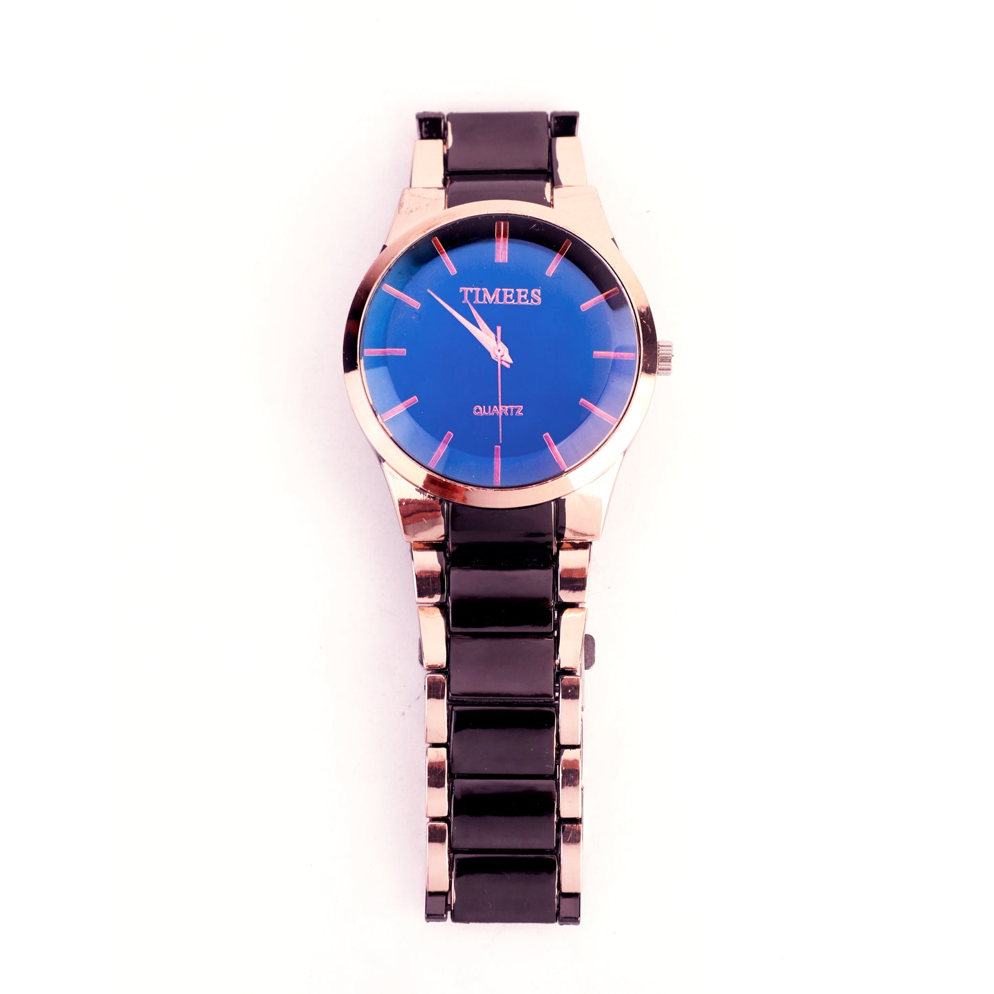 TIMEES Rose Gold & Black Quartz Watch – Sleek Modern Luxury