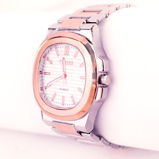 TIMEES Quartz — Rose Gold Bezel & Silver-Tone Luxury