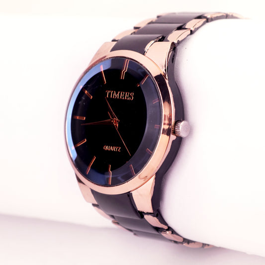 TIMEES Rose Gold & Black Quartz Watch – Sleek Modern Luxury